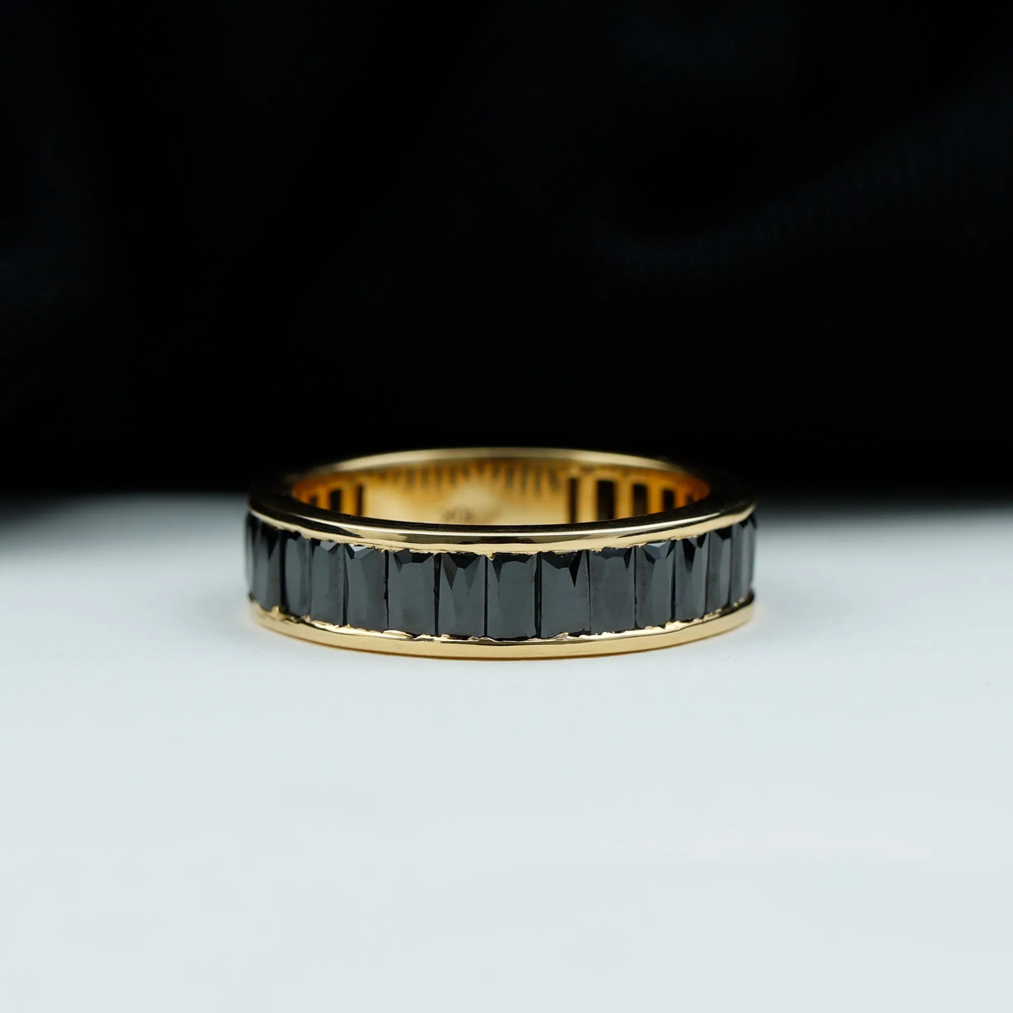 Baguette Cut Black Onyx Eternity Band Ring in Channel Setting