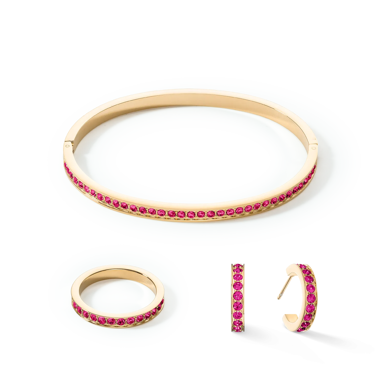 Bangle stainless steel & crystals gold pink 17