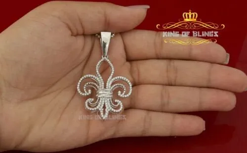 Beautiful Fleur de Lis Shape White Sterling Silver Pendant 3.20ct Cubic Zirconia