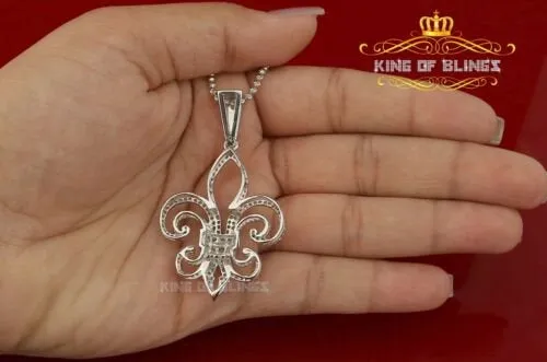 Beautiful Fleur de Lis Shape White Sterling Silver Pendant 3.20ct Cubic Zirconia