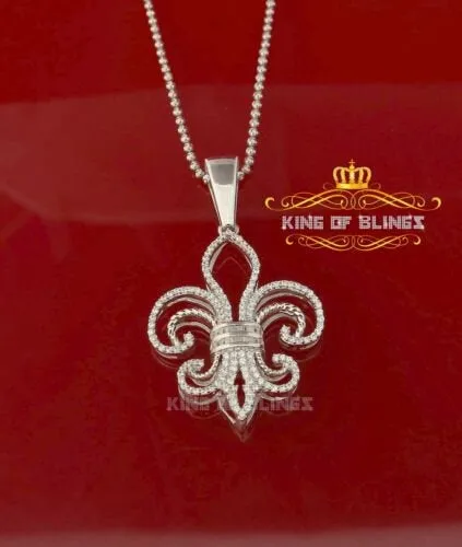 Beautiful Fleur de Lis Shape White Sterling Silver Pendant 3.20ct Cubic Zirconia