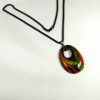 Black Green & Orange Fair Trade Pendant on Black Chain