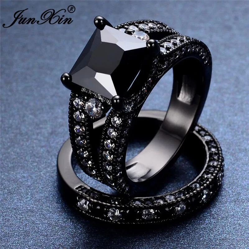 Black Zircon Ring Sets Gothic  Wedding Rings For women