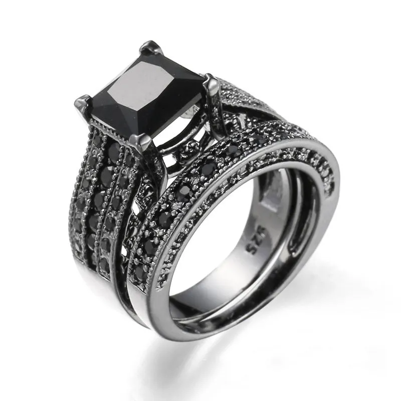 Black Zircon Ring Sets Gothic  Wedding Rings For women