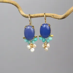 Blue Agate Oval Gemstone Earrings