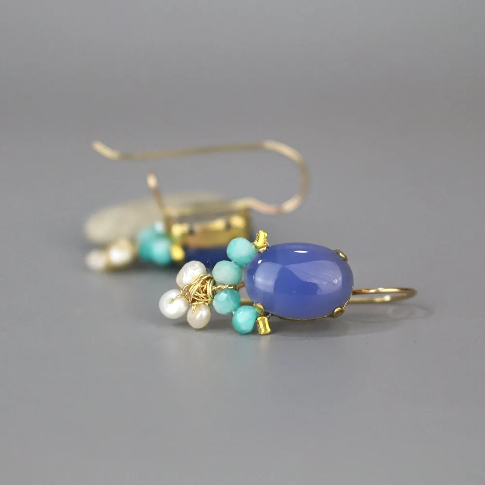 Blue Agate Oval Gemstone Earrings