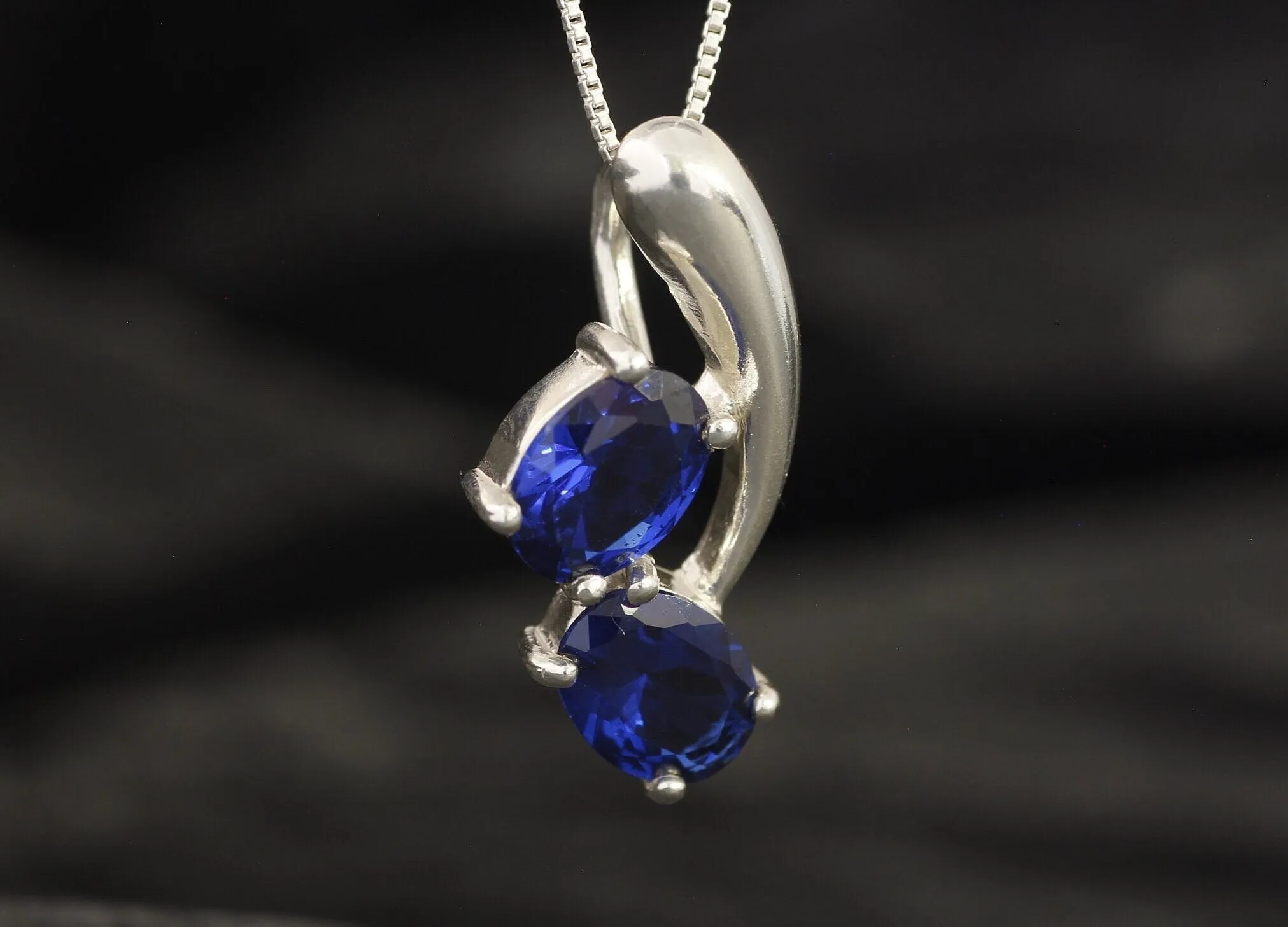 Blue Sapphire Pendant - Twin Sapphire Necklace - Unique Blue Pendant