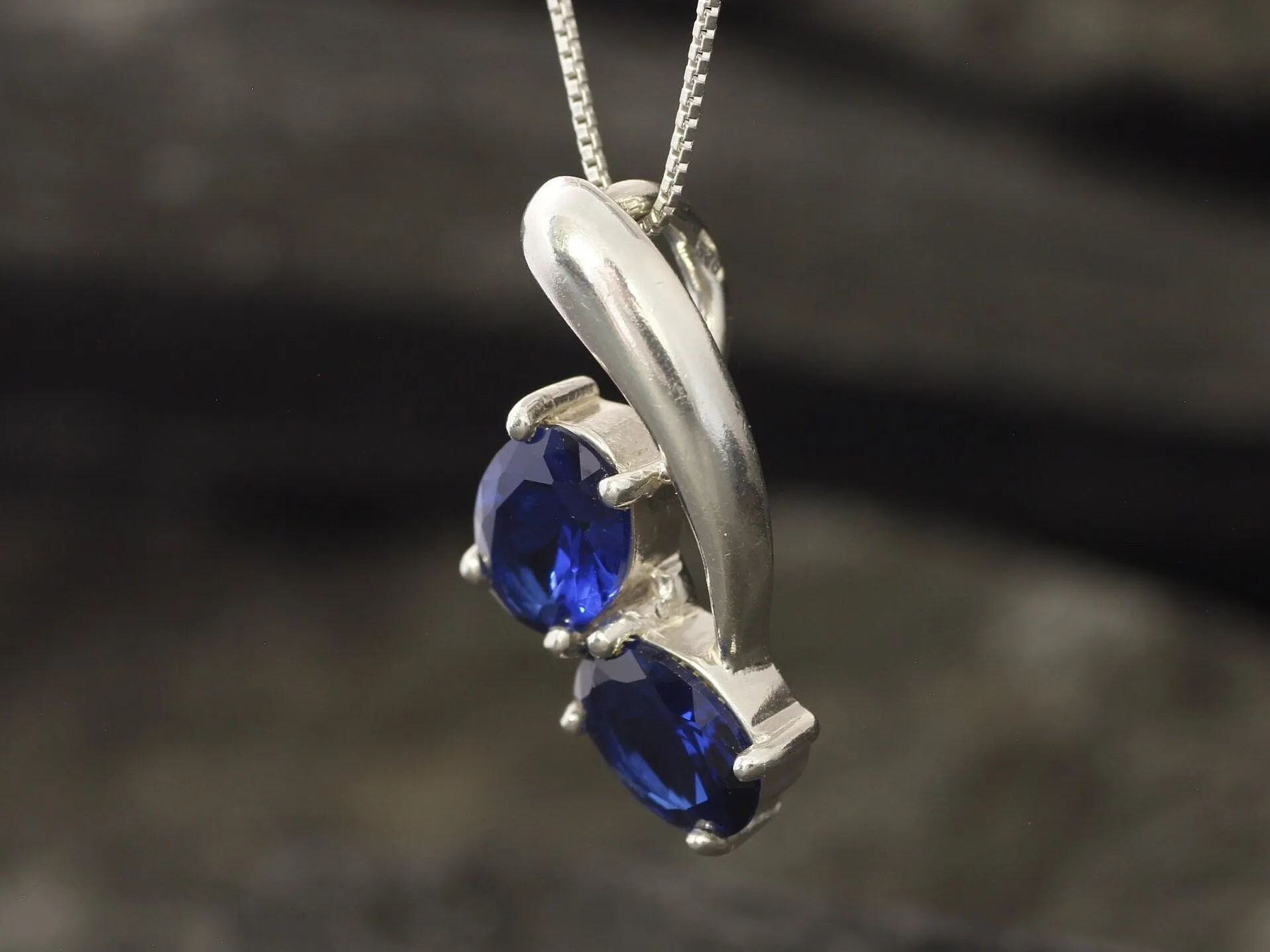 Blue Sapphire Pendant - Twin Sapphire Necklace - Unique Blue Pendant