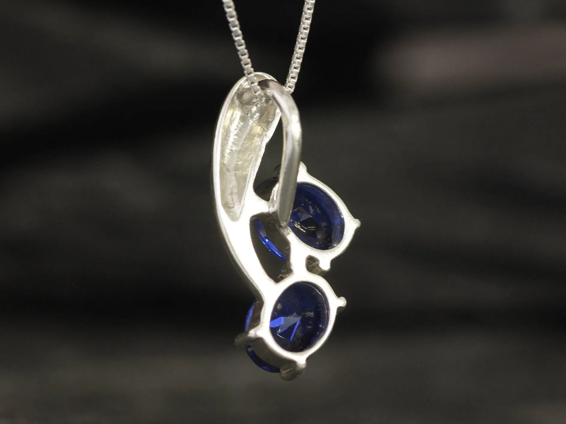 Blue Sapphire Pendant - Twin Sapphire Necklace - Unique Blue Pendant