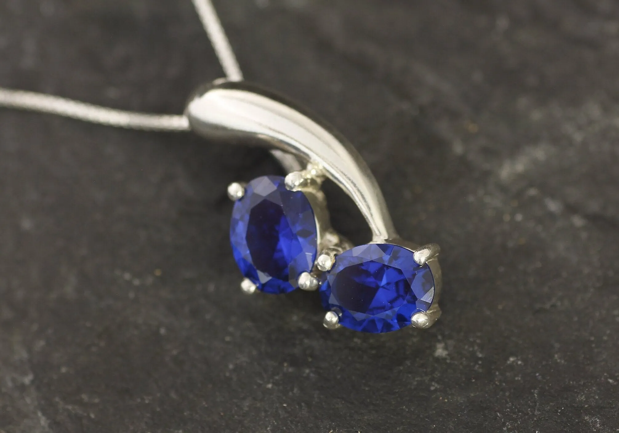 Blue Sapphire Pendant - Twin Sapphire Necklace - Unique Blue Pendant