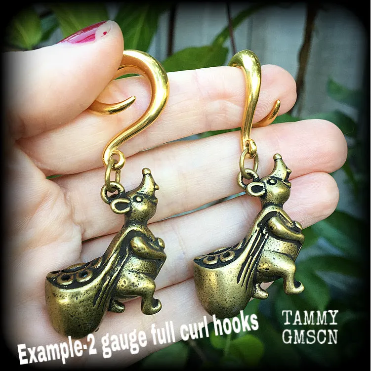 Brass money rat ear weights-Unique gauged earrings