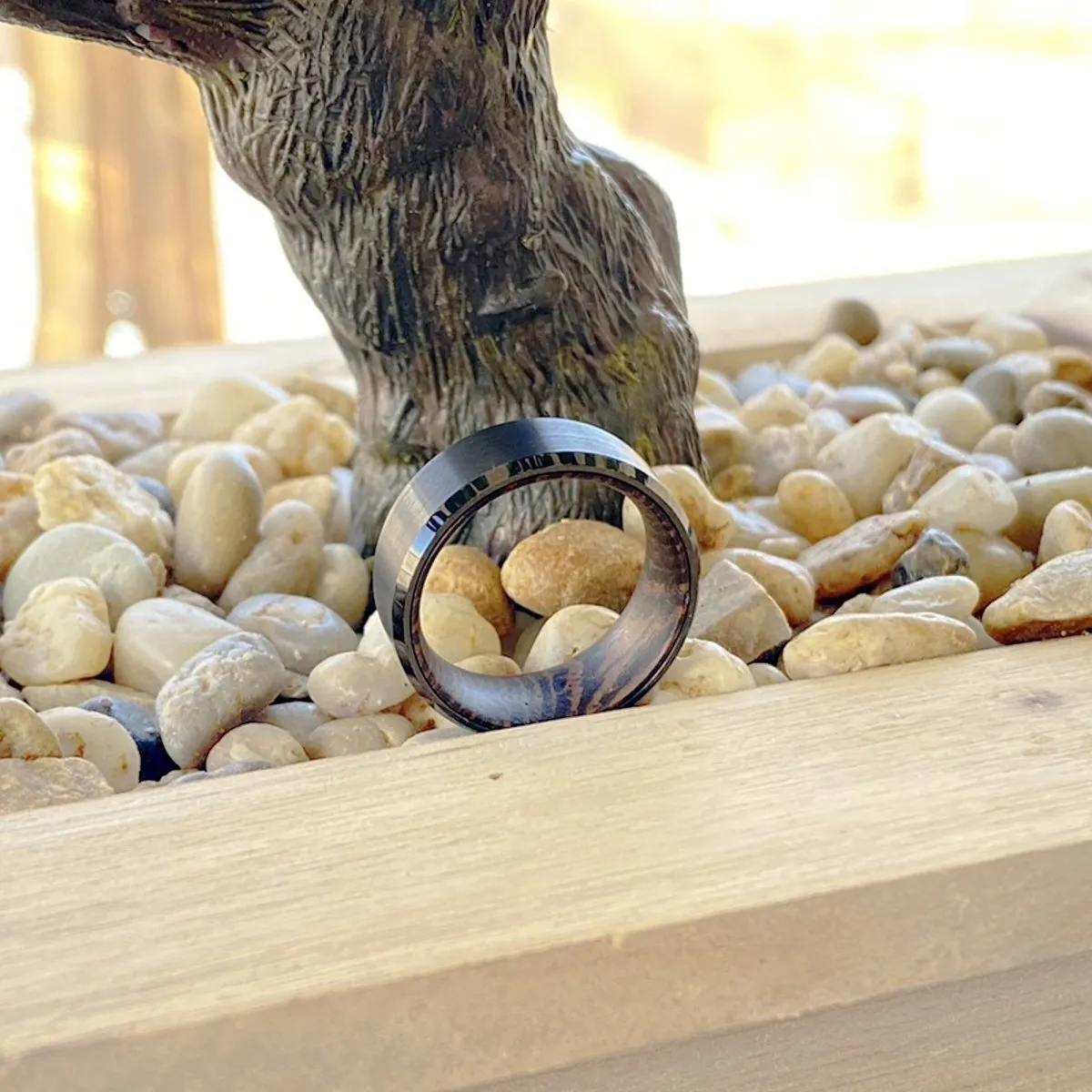 BRAVELY | Wenge Wood, Black Tungsten Ring, Brushed, Beveled