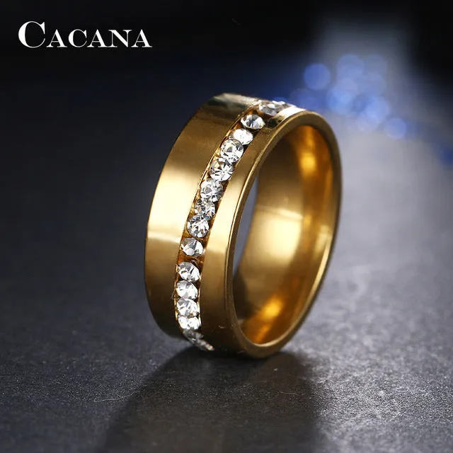 CACANA Stainless Steel Rings For Women Slash A Line Of CZ  Fashion Jewelry Wholesale NO.R68