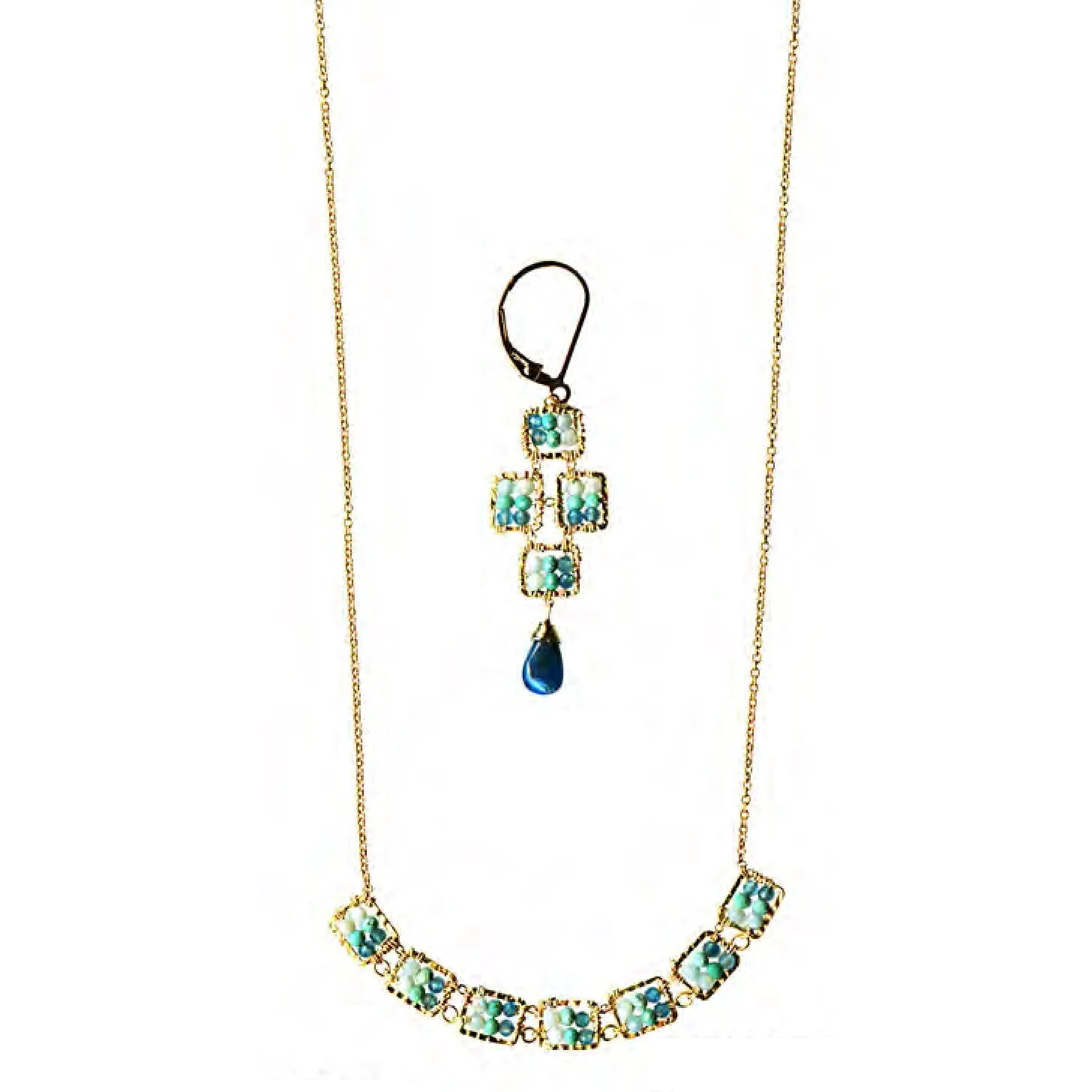 Capri Necklace and Earrings 4440 4443 with Larimar Turquoise and Apatite by Michelle Pressler