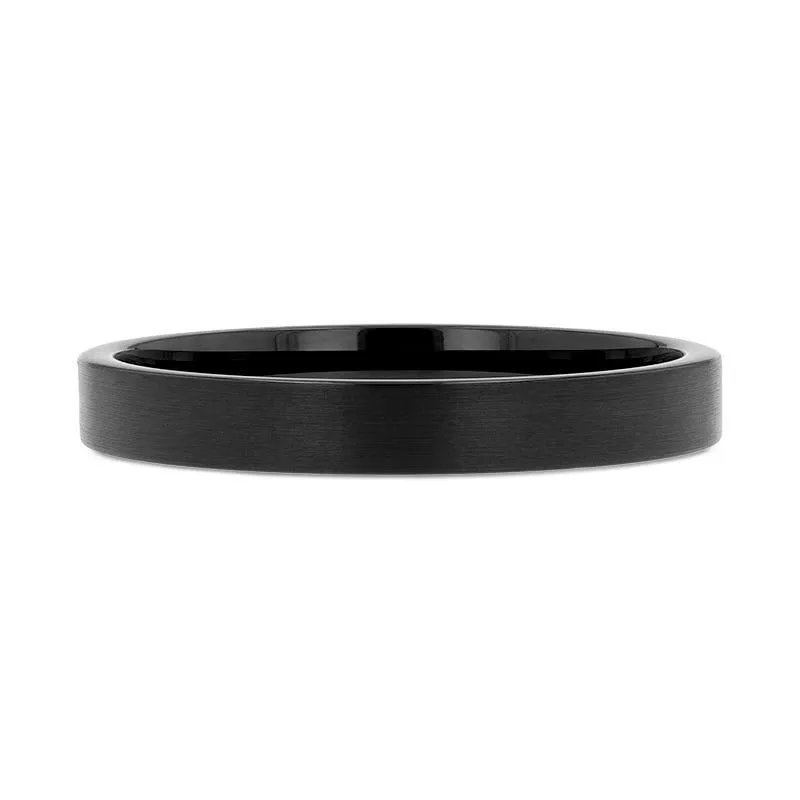 CAROLINA Black Flat Shaped Tungsten Wedding Band for Women with Brushed Finish - 2mm