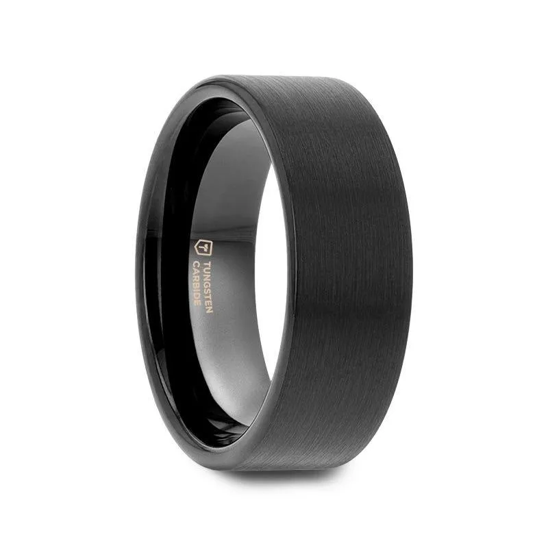 CAROLINA Black Flat Shaped Tungsten Wedding Band for Women with Brushed Finish - 2mm