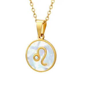 Celestial Zodiac Necklace Set with White Sea Shell Pendant - Titanium Steel Gold Plated Women's Jewelry