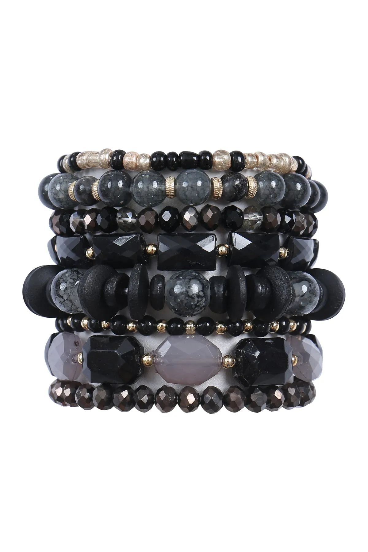 CHARM MIX BEADS NATURAL STONE WOOD LAYERED VERSATILE BRACELET SET