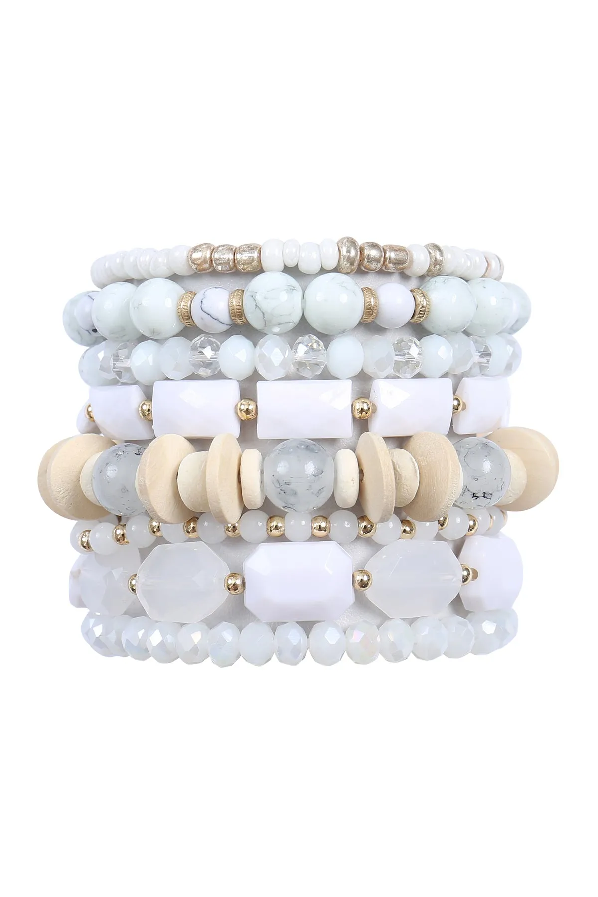 CHARM MIX BEADS NATURAL STONE WOOD LAYERED VERSATILE BRACELET SET