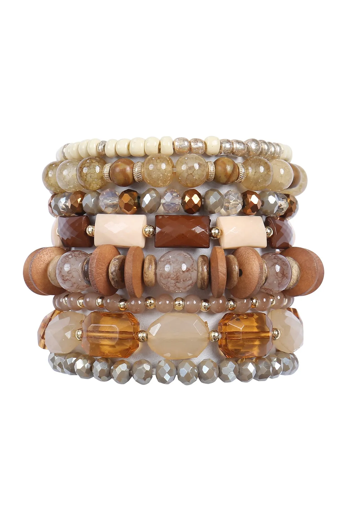 CHARM MIX BEADS NATURAL STONE WOOD LAYERED VERSATILE BRACELET SET