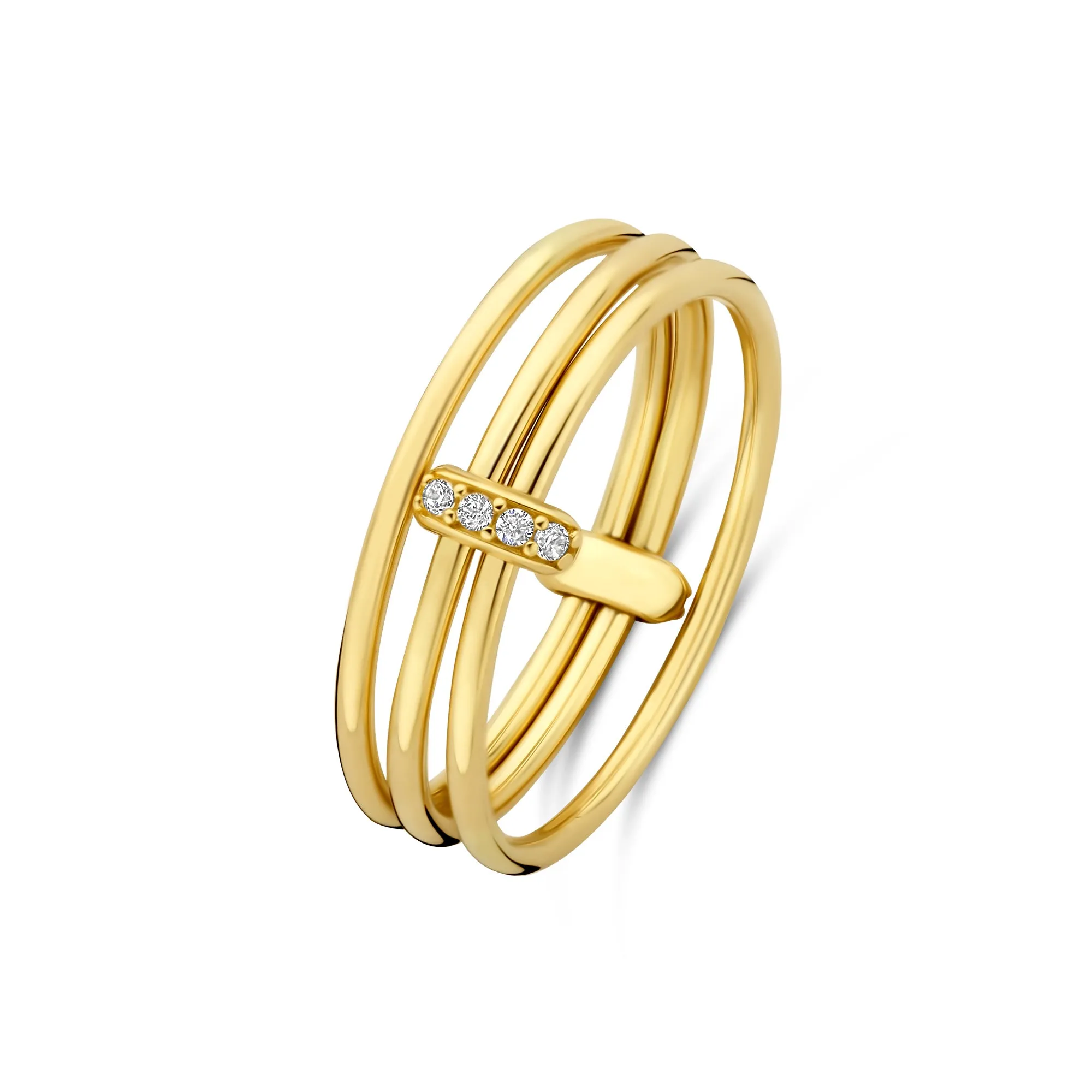 Cour d'Honneur Adora 14 karat golden 3-piece multiring with zirconia stones