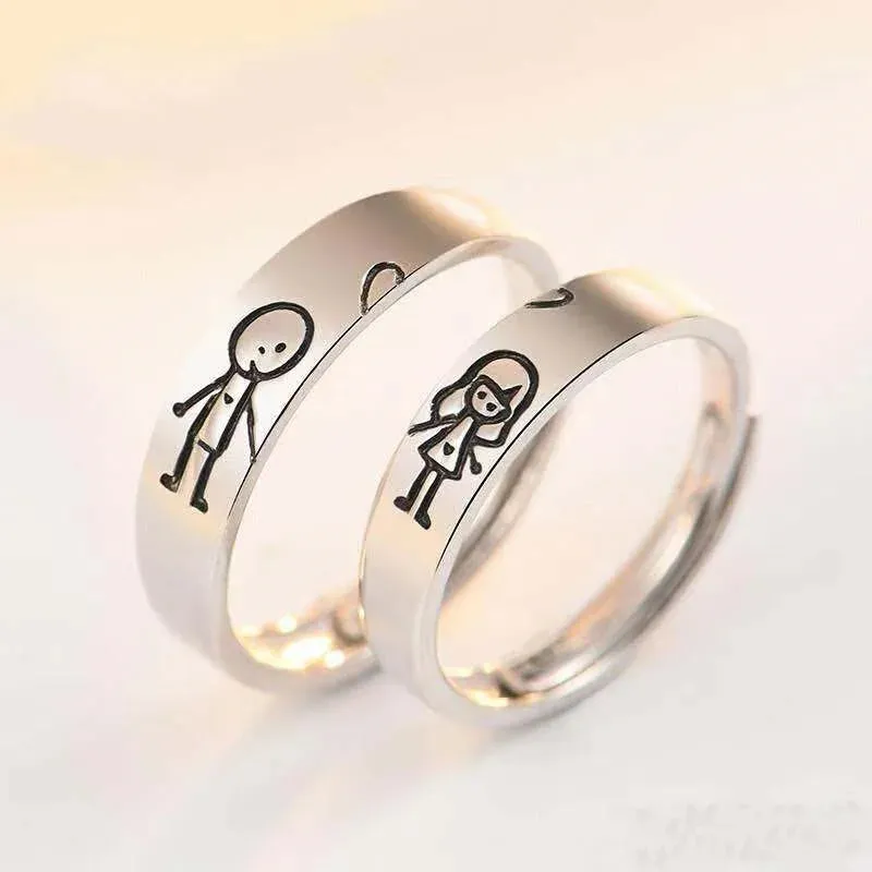 Cute Couple Ring Open New Hand Silver Ring