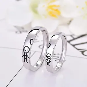 Cute Couple Ring Open New Hand Silver Ring