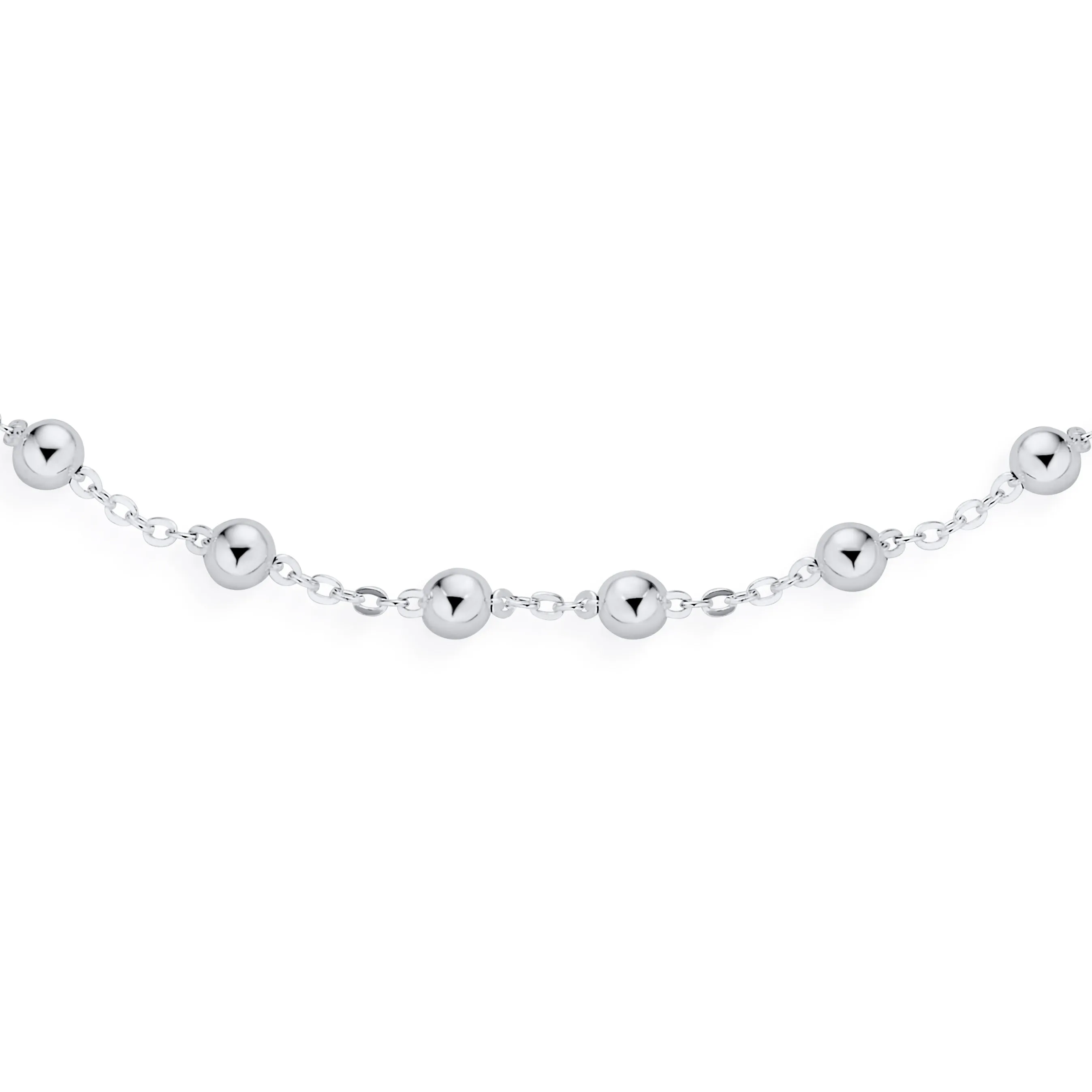 Delicate 3MM Round Ball Bead Station Anklet Ankle Bracelet Sterling Silver Italy