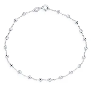 Delicate 3MM Round Ball Bead Station Anklet Ankle Bracelet Sterling Silver Italy