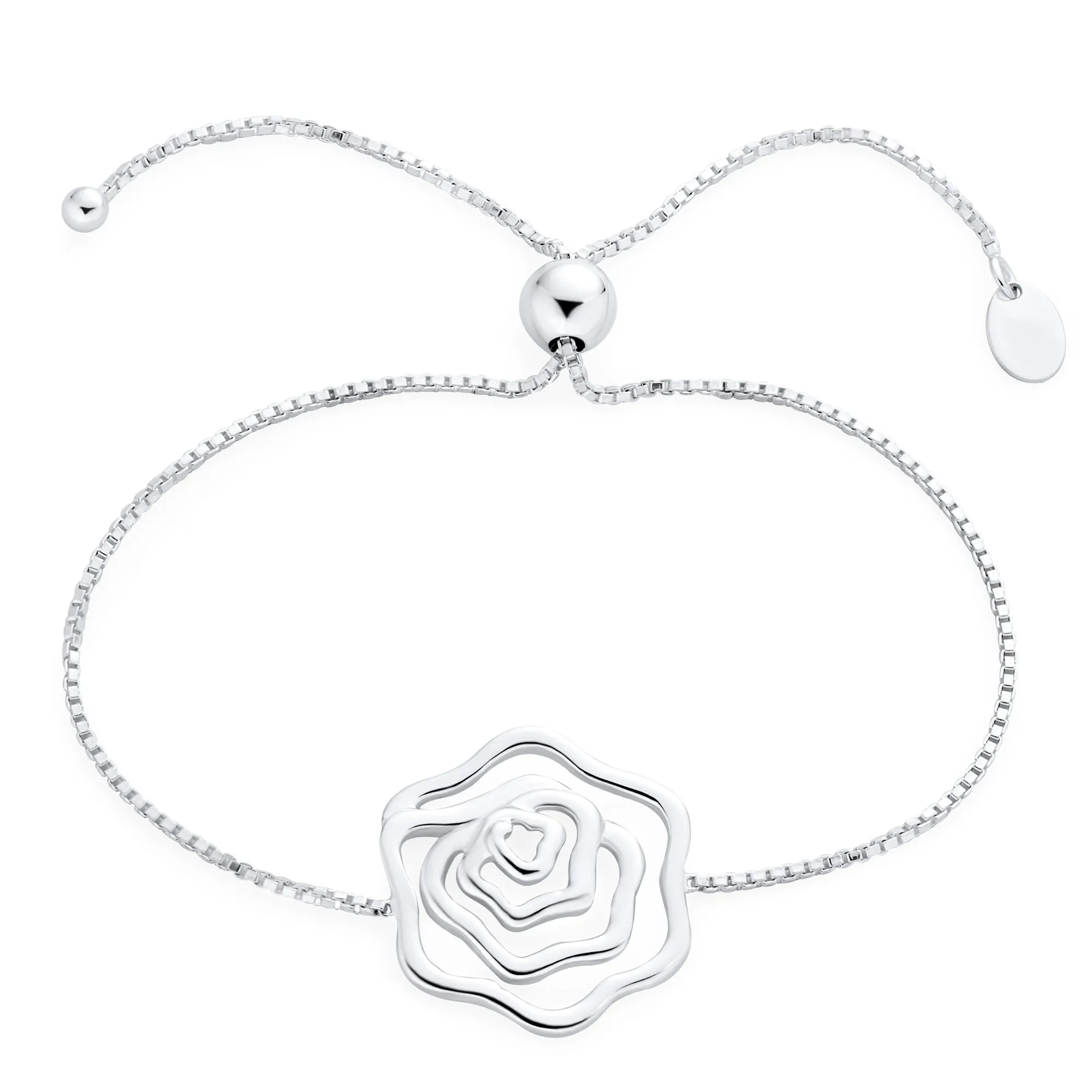 Delicate Garden Flower Strand Bracelet with Open Rose Slide in Sterling Silver