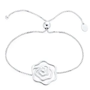 Delicate Garden Flower Strand Bracelet with Open Rose Slide in Sterling Silver