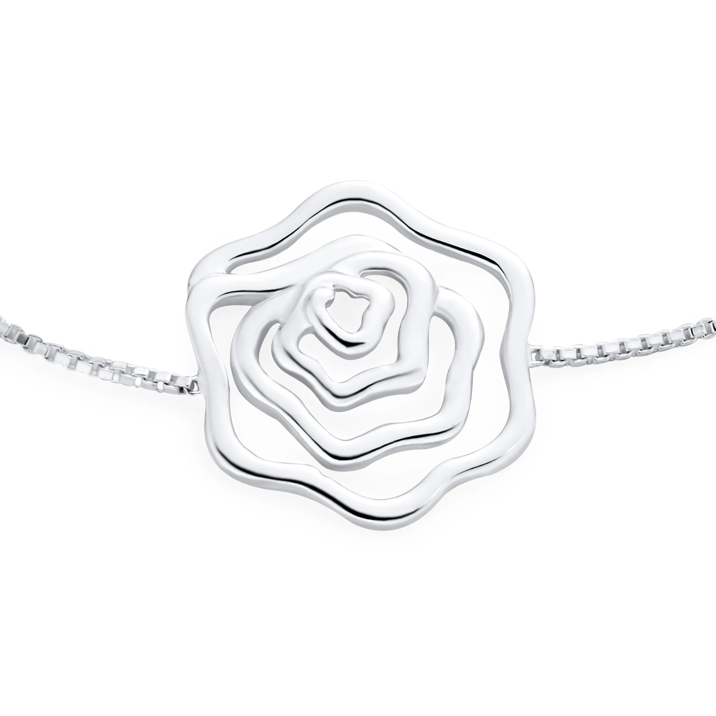 Delicate Garden Flower Strand Bracelet with Open Rose Slide in Sterling Silver