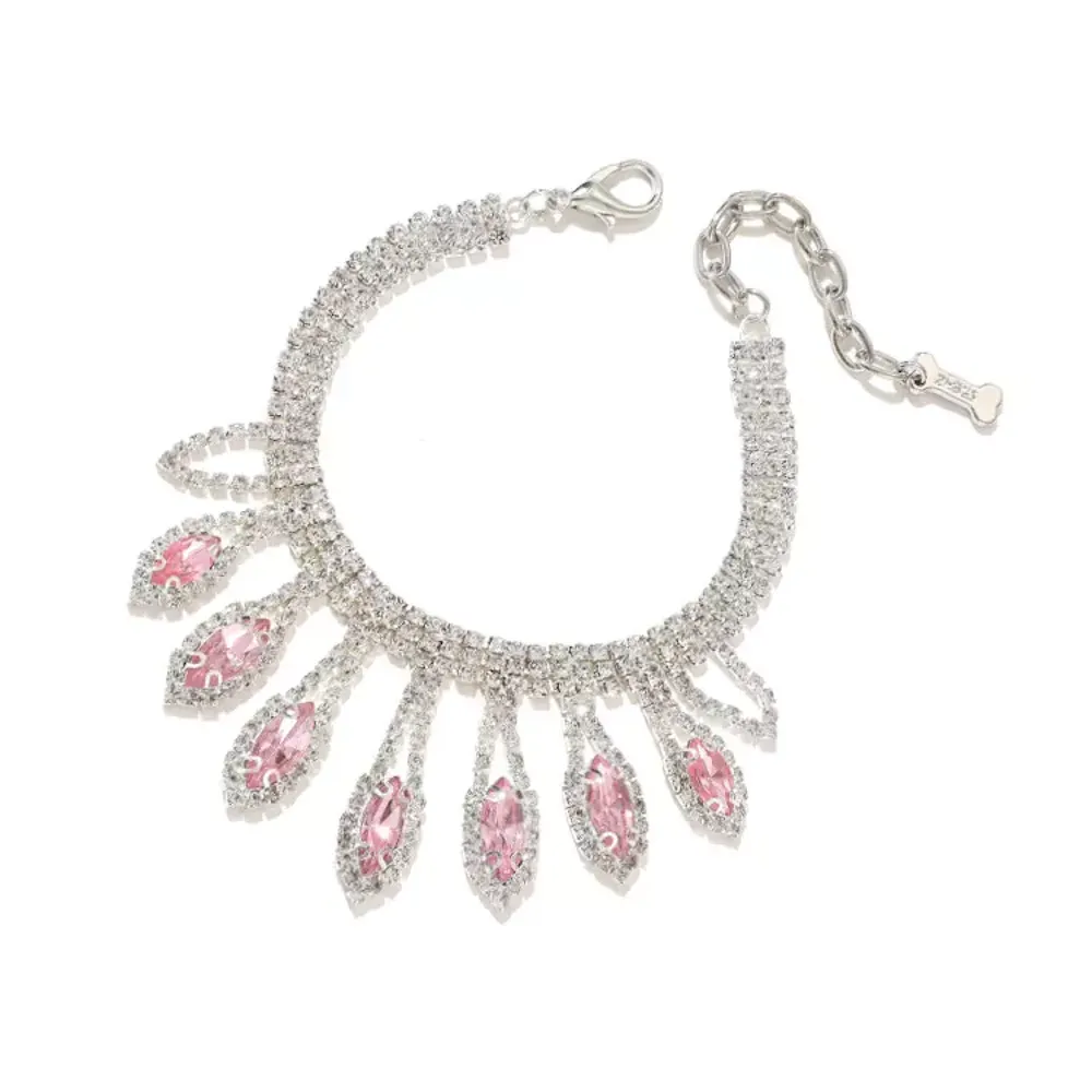 Diamante Tear Drop Dog Necklace - Pink