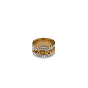 DIamond Bezzled Braided Gold Chain Ring