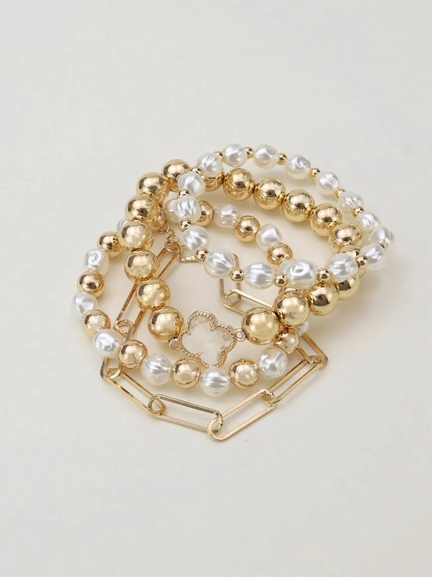 Dorianne Beaded Bracelet Set (GOLD)