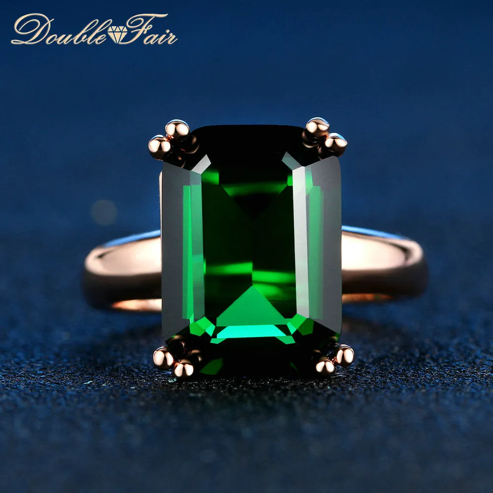 Double Fair Brand Green Crystal Ring Rose Gold Color Fashion Red/Green Big Crystal Red Crystal Wedding Jewelry For Women DFR700