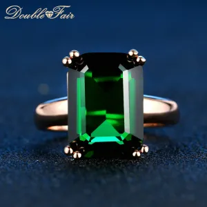 Double Fair Brand Green Crystal Ring Rose Gold Color Fashion Red/Green Big Crystal Red Crystal Wedding Jewelry For Women DFR700