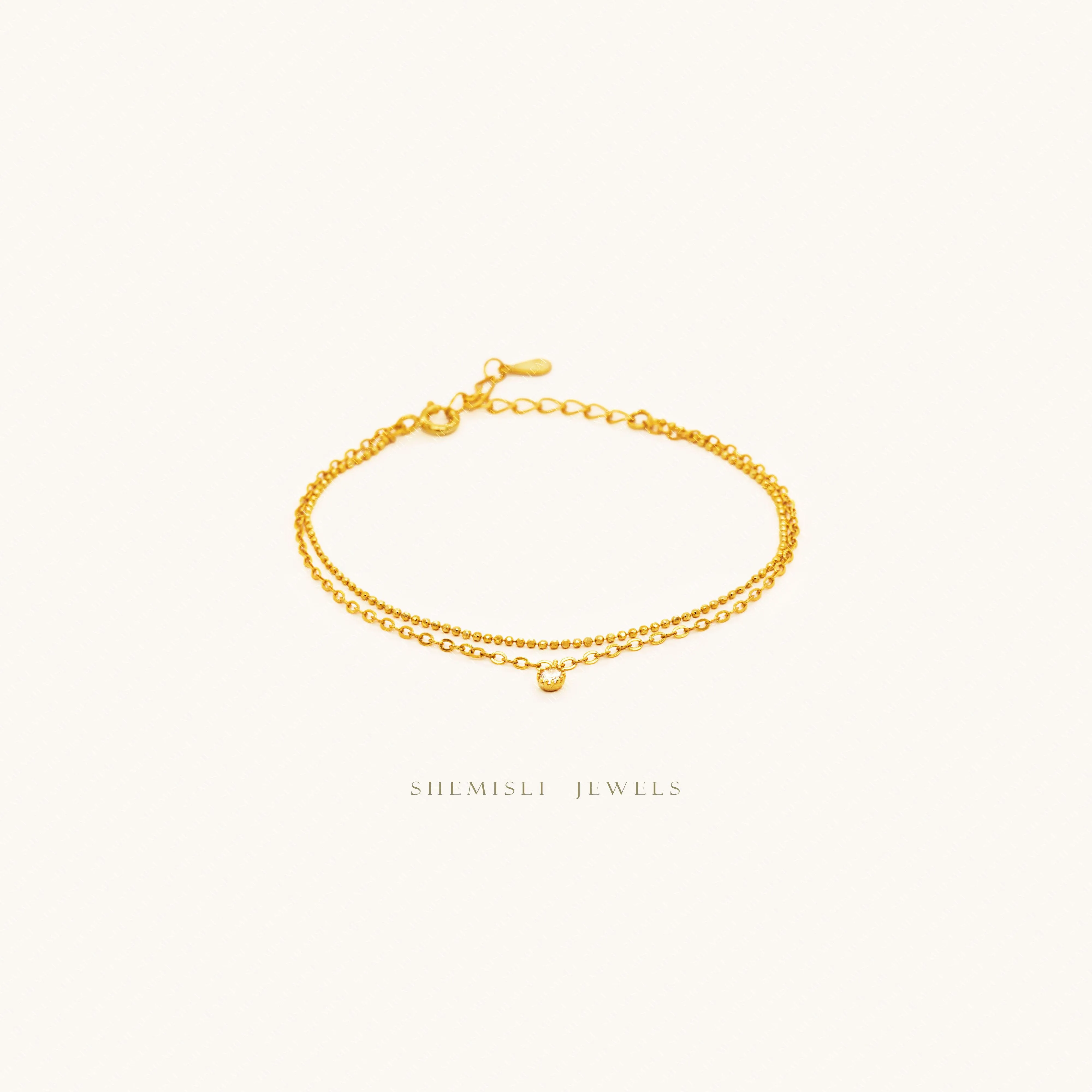 Double Strand Tiny Stone Bracelet, Silver or Gold Plated  (5.75“   1.25”) SHEMISLI - SB003