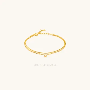 Double Strand Tiny Stone Bracelet, Silver or Gold Plated  (5.75“   1.25”) SHEMISLI - SB003