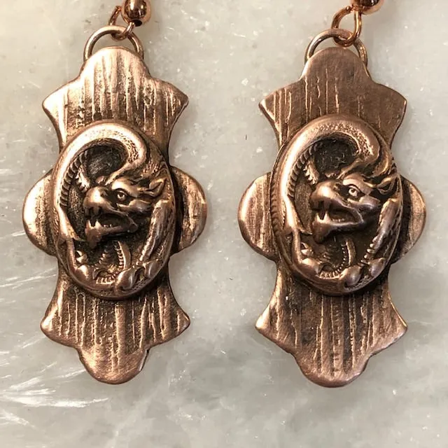 Dragon Earrings in Copper