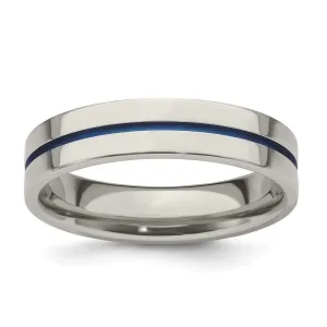 Edward Mirell Gray Titanium with Blue Anodized Stripe Flat 5mm Band