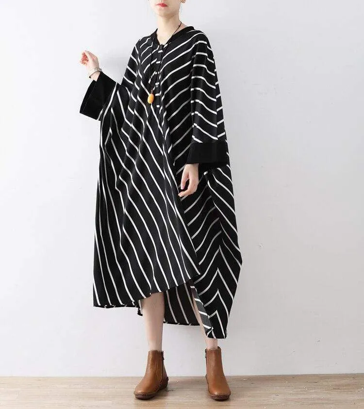 Electro Batwing Sleeve Striped Dress