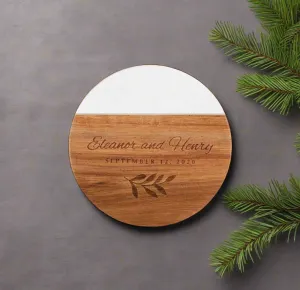 Engraved Marble and Acacia Wood Coaster