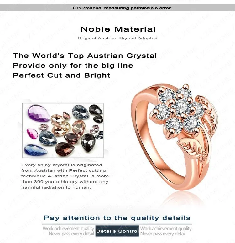 Fabulous Plant Ring Rose Gold Plated Engagement Ring Zircon Trendy Rings