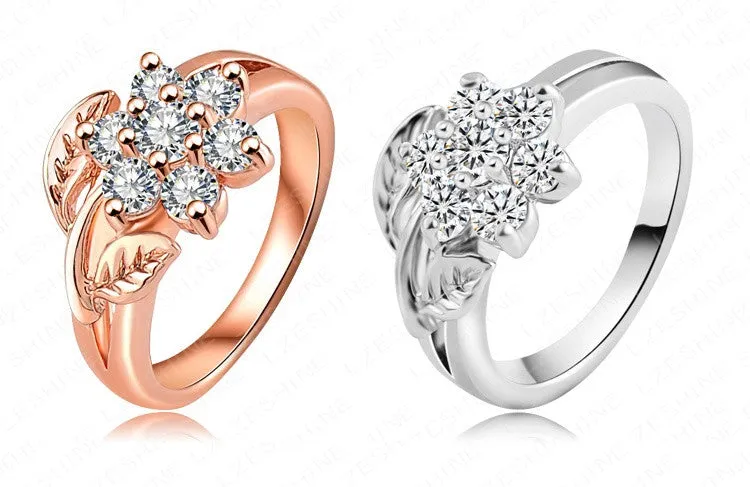 Fabulous Plant Ring Rose Gold Plated Engagement Ring Zircon Trendy Rings