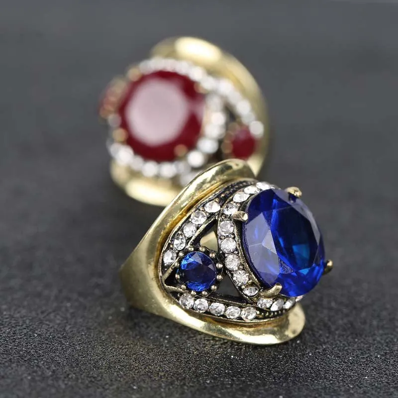 Fashion Sapphire Ring Vintage Look Inlay Crystal For Women Gift Turkey Jewellery