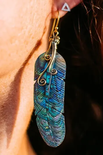 Feather Swirl Earrings - Paua shell