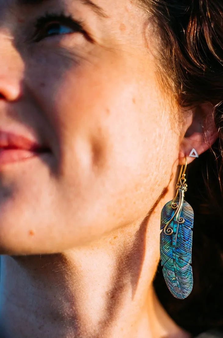 Feather Swirl Earrings - Paua shell