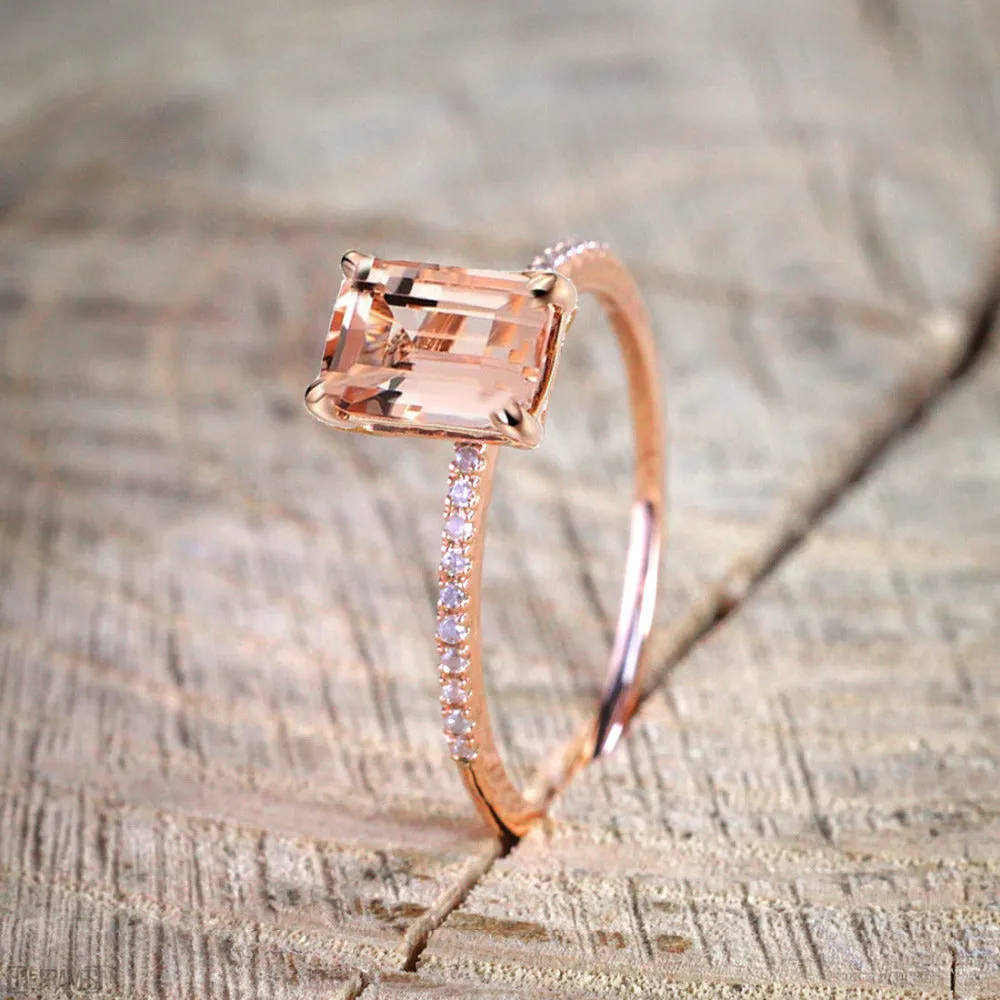 Female Square Ring Set Luxury 18Kt Rose Gold Filled Vintage Wedding Band Promise Engagement Rings For Women