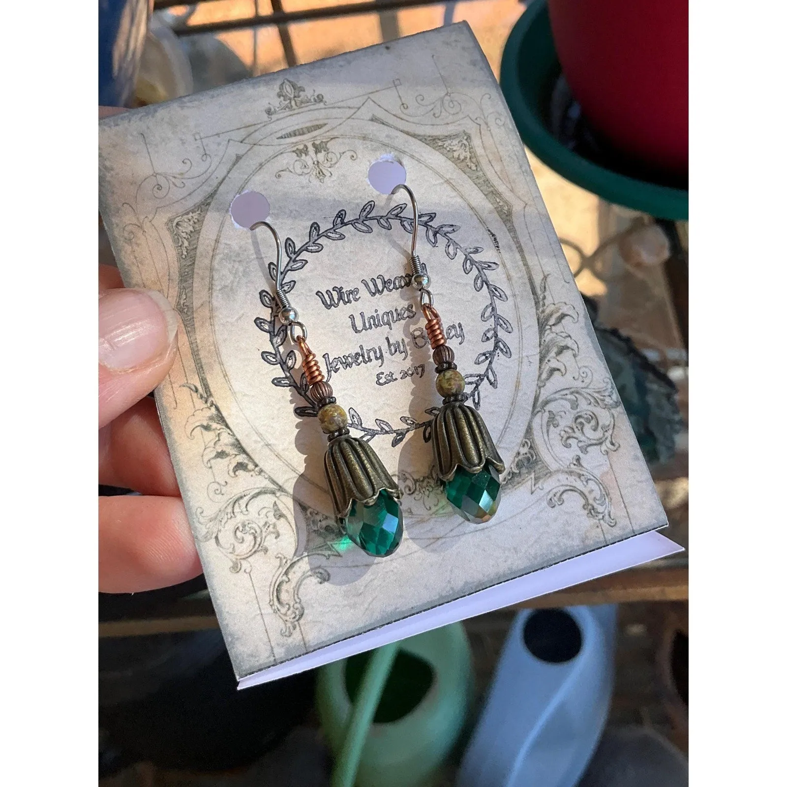 Flower Bell Green Crystal Drop Earrings